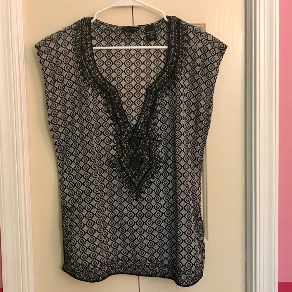 New York & Company Embroidery Tunic Top Size S